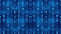 Future Data Storage Array. Seamless pattern of deep blue glowing storage cubes, stacked in an infinite, precise geometric grid. Royalty Free Stock Photo
