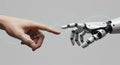 Future of Digital Partnership: Human Hand Touching Robot Finger Symbolizing AI Integration and Seamless Connection Royalty Free Stock Photo