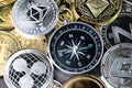 Future direction or forecast of crypto currency price, compass w Royalty Free Stock Photo