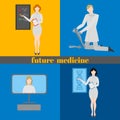 Future doctors and nurses and medical staff. Medical futuristic team in flat design people character. Molecular diet