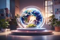 Future Earth globe in hands protected. Ideal for Earth protection concepts,recycling,world issues