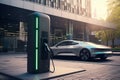 Future electric car charging technology in city. Generative AI