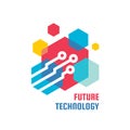 Future electronic technology concept logo design. Abstract network banner. Block chain poster. Big data digital.