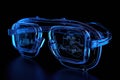 The future of eyewear, Glasses and vision correction in the future. Smart glasses vision future. Modern blue neon cyber eyewear,