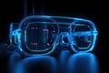 The future of eyewear, Glasses and vision correction in the future. Smart glasses vision future. Modern blue neon cyber eyewear,