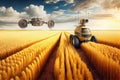 Future farm life, heat field with HD drones, robots, satellites and tractors. Ai generative