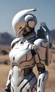 Future female soldier in cybernetic metal full body armor, superhero fantastic and futuristic background. Generative Ai