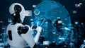 Future financial technology controll by AI robot huminoid uses machine learning Royalty Free Stock Photo