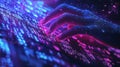 Future-focused digital software development: Developer typing on keyboard, coding and displaying data in futuristic Royalty Free Stock Photo