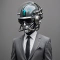 Future Fusion Cyberpunk Surrealism with Man in Suit and Helmet Royalty Free Stock Photo
