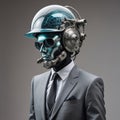 Future Fusion Cyberpunk Surrealism with Man in Suit and Helmet Royalty Free Stock Photo