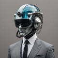 Future Fusion Cyberpunk Surrealism with Man in Suit and Helmet Royalty Free Stock Photo