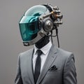 Future Fusion Cyberpunk Surrealism with Man in Suit and Helmet Royalty Free Stock Photo