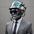 Future Fusion Cyberpunk Surrealism with Man in Suit and Helmet Royalty Free Stock Photo