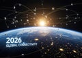 Future global connectivity visualized with Earth, satellites and network lines Royalty Free Stock Photo