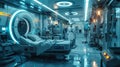 The future of healthcare unfolds in a futuristic medical facility, where advanced robotic equipme