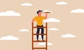 Future high ladder with forward man on sky. Work staircase growth and journey achievement vector illustration concept. Dream