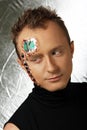 Future human robot with electronic chips and circuit on the head