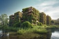 A future without humans, the effects of climate change, flooded city. Generative AI