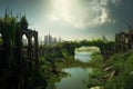 A future without humans, the effects of climate change, flooded city. Generative AI