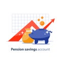 Future investment, time is money, pension fund, superannuation finance, piggy bank, vector illustration
