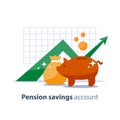 Future investment, time is money, pension fund, superannuation finance, piggy bank, vector illustration Royalty Free Stock Photo