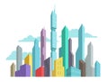 Future invented city skyscraper panorama high-rise buildings vector stock colorful illustration. Modern architecture Royalty Free Stock Photo