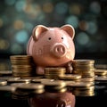 Future investment Piggy bank with money, saving for prosperity Royalty Free Stock Photo