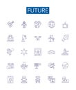 Future line icons signs set. Design collection of Futurity, Prospect, Later, Outlook, Foresee, Destiny, Coming, Endure