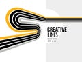 Future lines in 3D perspective vector abstract background, black and yellow linear composition.