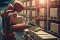 The future logistics robot working in the box warehouse with Ai Generated Royalty Free Stock Photo