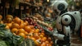 Future Market Dynamics: AI Robot Managing Vegetable Stocks with Tablet