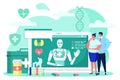 Future medicine cyborg online medical technology, vector illustration, futuristic robot help people patient character in