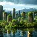 Future metropolis Green cityscape envisions eco friendly urban living