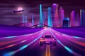 Future metropolis highway neon cartoon vector Royalty Free Stock Photo