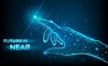 Future is near low poly hand wireframe. Vector polygonal image in form of starry sky or space, consisting of points Royalty Free Stock Photo