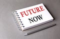 FUTURE NOW word on notebook on grey background Royalty Free Stock Photo