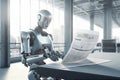 artificial digital laptop technology hand ai paper robot office document. Generative AI.