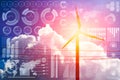 Future of power and technology, wind turbine with business information Royalty Free Stock Photo