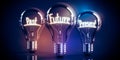 Future, present, past concept - shining light bulbs Royalty Free Stock Photo