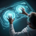 The Future Within Reach: Manipulating Holographic Interfaces Royalty Free Stock Photo