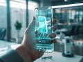 Blue Futuristic Smartphone Touchscreen Digital Hologramm virtual reality Royalty Free Stock Photo