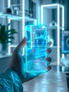 Blue Futuristic Smartphone Touchscreen Digital Hologramm virtual reality Royalty Free Stock Photo