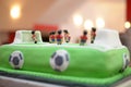 Future soccer player. Baby boy birthday cake stadium like Royalty Free Stock Photo