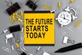 The future starts today - concept of text on sticky note