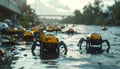 Future Tech Robot Crabs on Environmental Cleanup Royalty Free Stock Photo