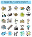 Future technologies outlin color icons set on white background for graphic and web design, Modern simple vector sign. Internet