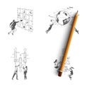 Future technologies - people pushing buttons, looking at screens and exploring technologies of future vector concept set