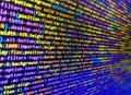 Future technology creation process. Abstract modern virtual computer script. Laptop screen show abstract computer programming code Royalty Free Stock Photo