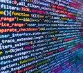 Future technology creation process. Laptop screen show abstract computer programming code script. Css3 code on a colorful Royalty Free Stock Photo